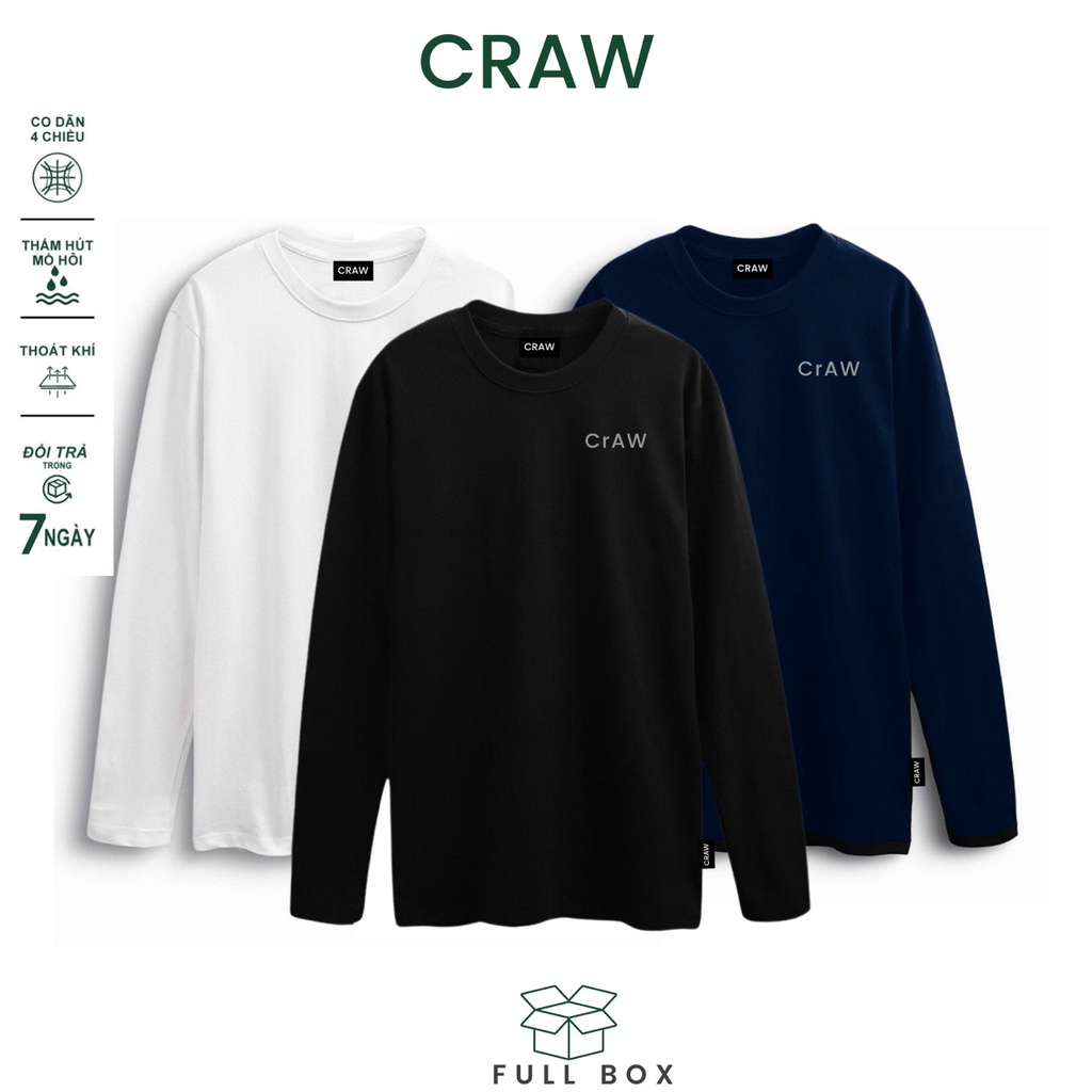 Áo thun tay dài CRAW phông unisex nam nữ coton mềm mịn, co dãn Oversize form rộng - 0302
