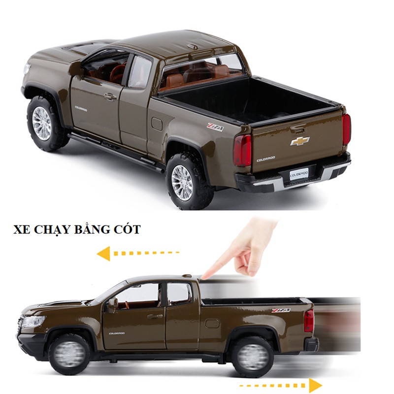 Xe mô hình ô tô Chevrolet colorado tỉ lệ 1:32 bằng kim loại, xe chạy cót mở full các cửa , xe có đèn và âm thanh