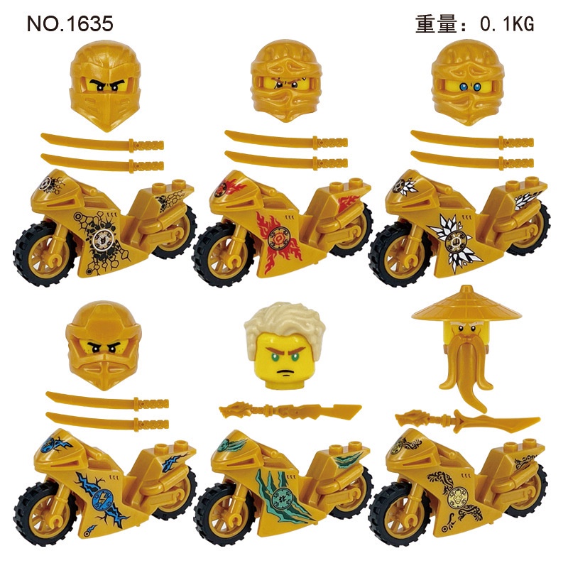 COMBO 6 Minifigures Các Mẫu Nhân Vật Màu Vàng Gold Cùng Xe Moto 1635 - Đồ Chơi Lắp Ráp Nhân Vật Hoạt Hình