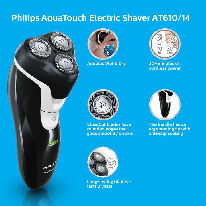 Máy cạo râu cao cấp thương hiệu Philips AT610 có 2 chức năng cạo khô và cạo ướt - Hàng chính hãng