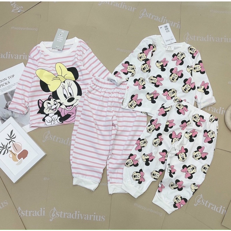 Set 2 bộ mickey kẻ hồng dành cho bé