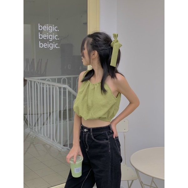 Áo 2 dây nữ cổ yếm buộc dây dáng ngắn tặng kèm băng đô LOLLIE STUDIO TKA290