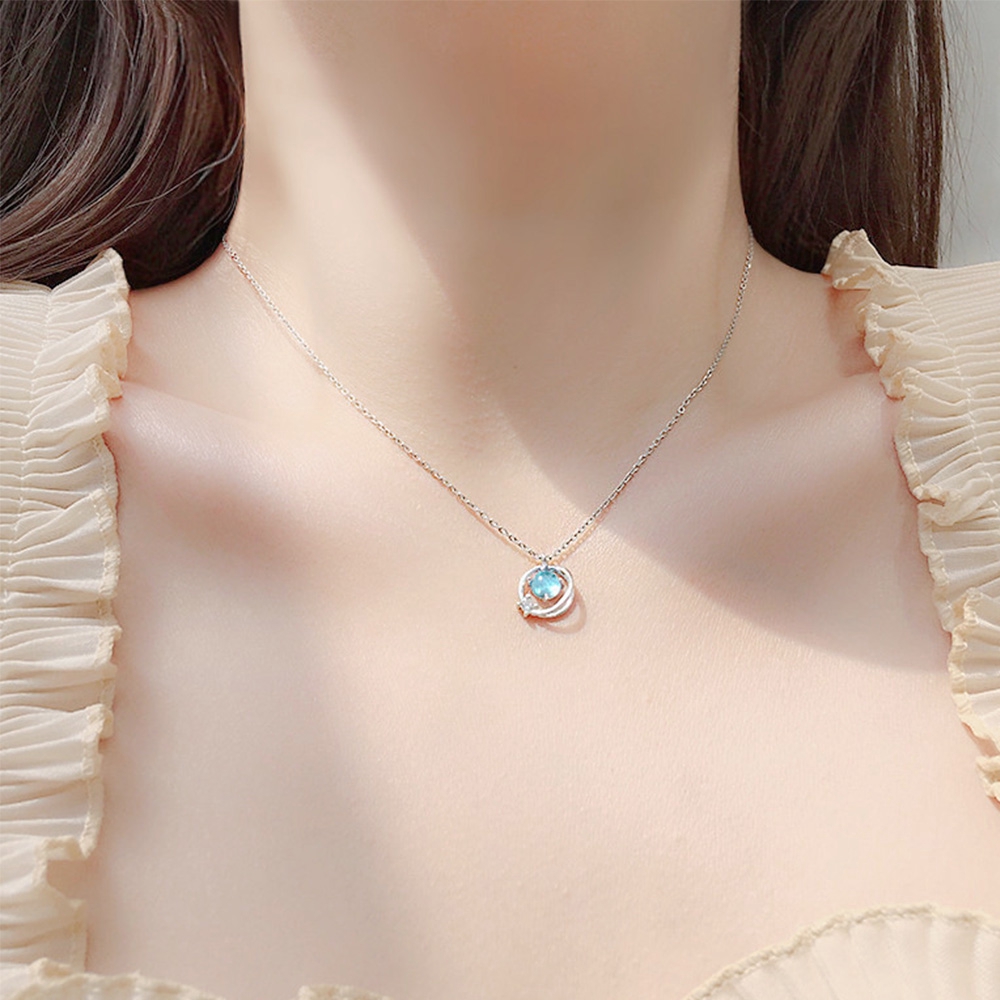 Dây chuyền phối mặt đá Sapphire xanh hình chìa khóa tinh tế thời trang cho nữ
