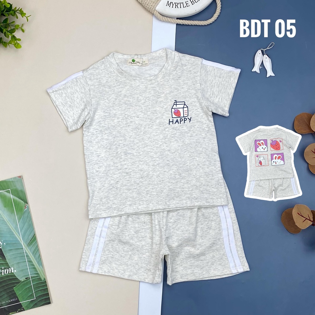 Bộ quần áo bé gái LITIBABY hình dâu tây, in chữ Happy, size 2/10T, chất cotton mềm mát