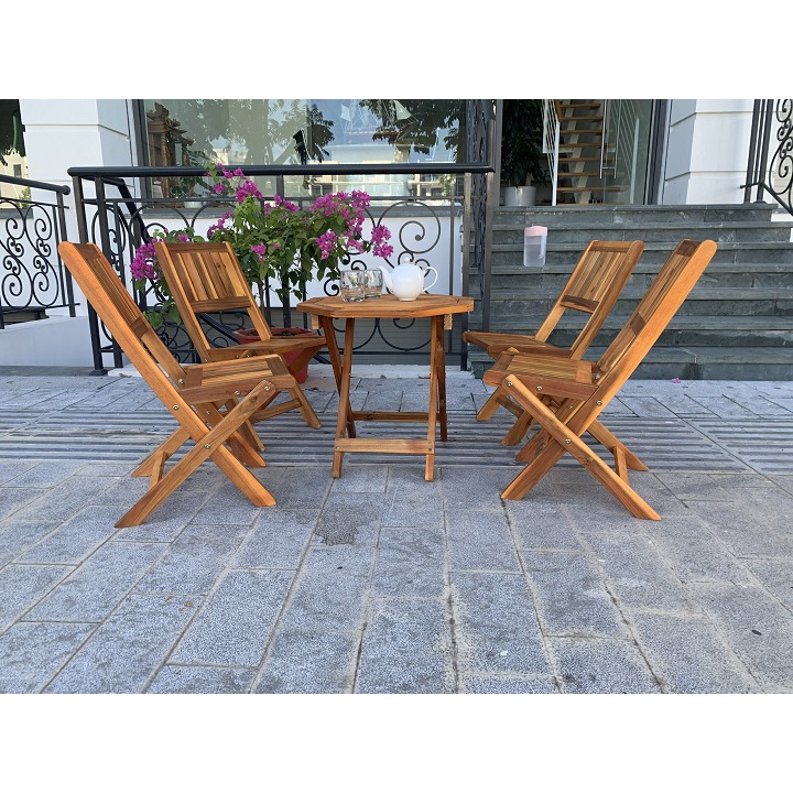 Hàng Bộ | Bộ bàn Trà Gấp Gọn Gỗ Tự Nhiên Cao Cấp 1 Bàn 4 Ghế