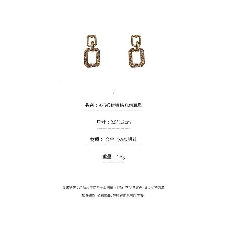 Khuyên tai bạc 925 thiết kế hình học đơn giản phong cách Hàn Quốc