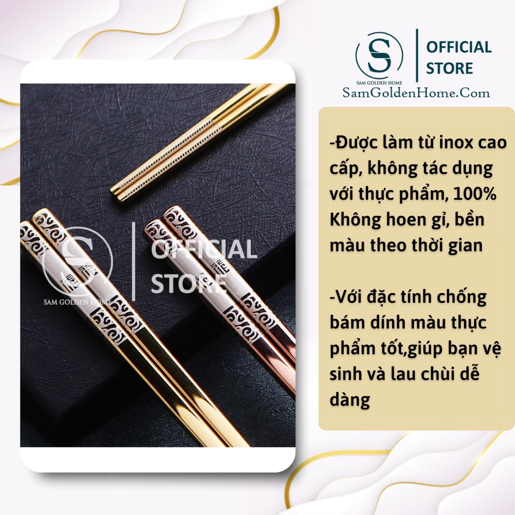Đũa Inox 304 hàn quốc chống trơn trượt cao cấp mạ vàng mạ bạc titanium sang trọng siêu bền