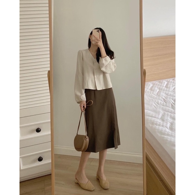 Chân Váy Dài Ulzzang, Chân váy xẻ dài lưng cao 302
