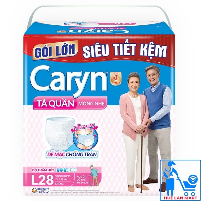 Tã Quần Người Lớn Caryn Mỏng Nhẹ Chống Tràn Size M32/ L28 (Vòng Bụng Size L28: 75-100cm, Size M32: 60-85cm)