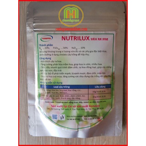 Siêu ra hoa Mai vàng Nutrilux super flower gói 100g phân hóa mầm hoa phun trước giai đoạn cây chuẩn bị ra hoa