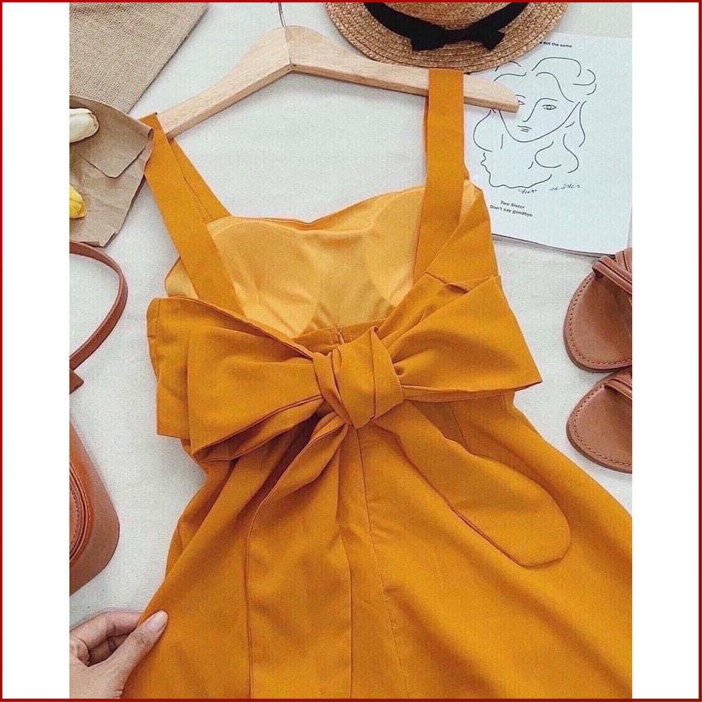 Đầm Maxi Đi Biển COBI Váy Maxi Hở Lưng Dài Qua Gối Cổ Vuông Màu Vàng Có Mút Ngực Đẹp Thời Trang Dưới 53kg | BigBuy360 - bigbuy360.vn