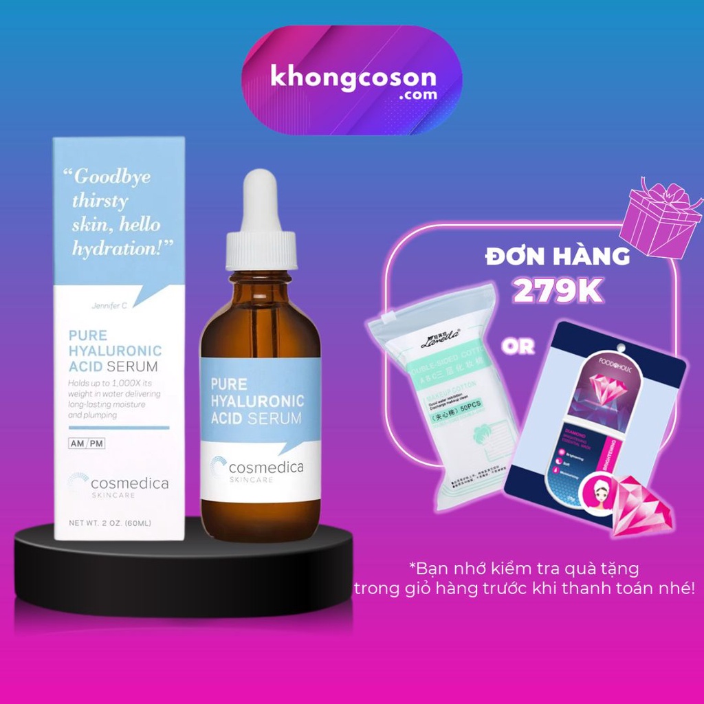 Serum Cosmedica Cấp Nước Dưỡng Ẩm Mịn Màng 100% Pure HA Serum 60ml - Khongcoson