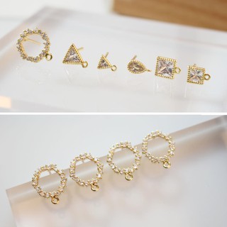 Bông Tai Mạ Vàng 18K Đính Đá Zircon Hình Vuông/Tròn Nhiều Màu Sắc Sang Trọng 925