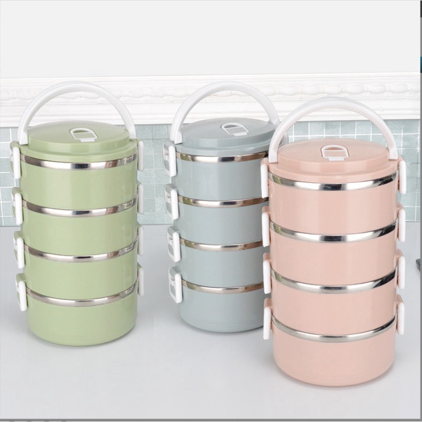 Hộp Đựng Cơm Văn Phòng Lúa Mạch 4 Tầng Lõi Inox Giữ Nhiệt Siêu Tiện Lợi  - Cặp Lồng Cà Mên Chất Liệu Lúa Mạch Cao Cấp