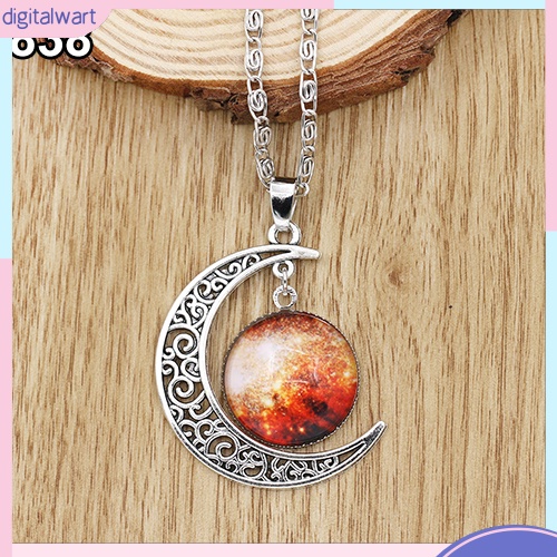 Dây chuyền mặt hình mặt trăng phối đá màu ngân hà thanh lịch cho nữ
