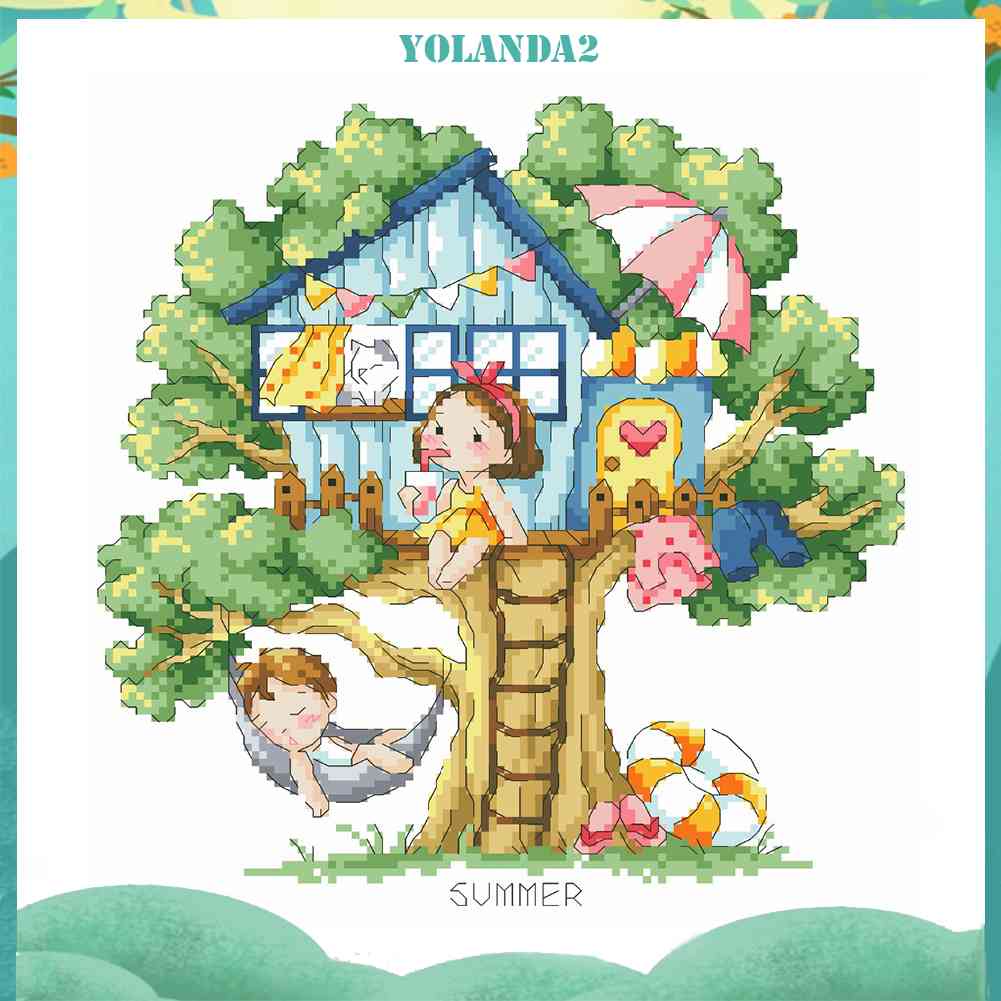 (canvas no printing)  Toàn Bộ Tranh Thêu Chữ Thập Họa Tiết Cây Bốn Mùa 14CT