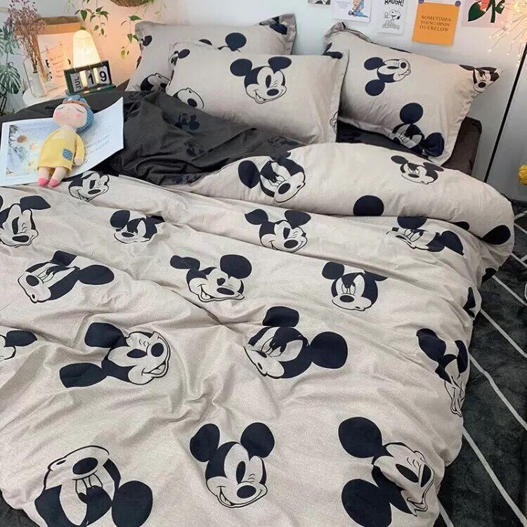 Bộ chăn ga gối Cotton Poly M2T bedding chăn ga Hàn Quốc chuột Mickey BẠC đủ size miễn phí bo chun