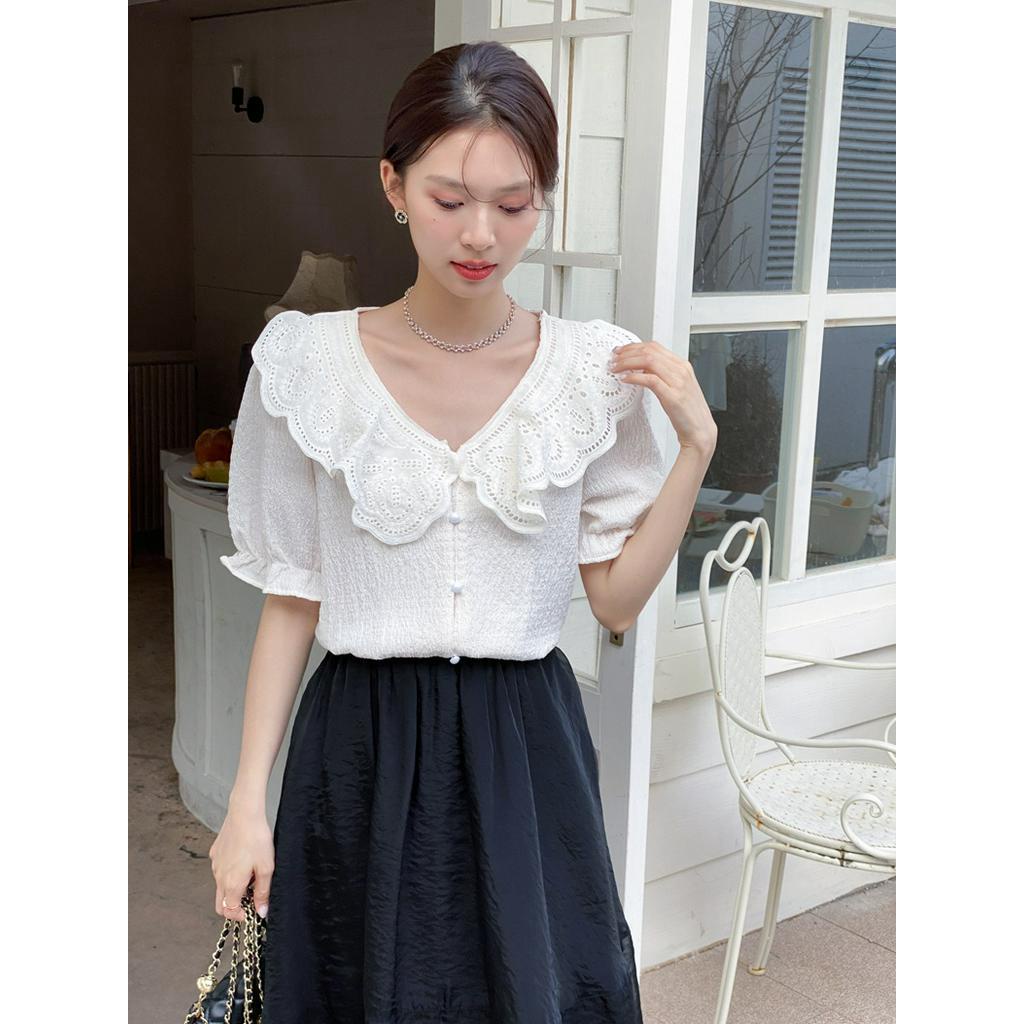 Áo Sơ Mi Ngắn Thêu Họa Tiết Rỗng 63427