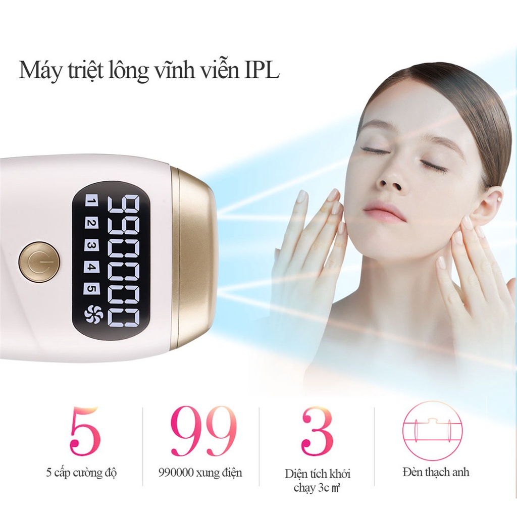 Máy triệt lông vĩnh viễn IPL không đau 990000 xung điện với 5 mức năng lượng hiệu quả tốt tẩy lông bikini, chân, nách