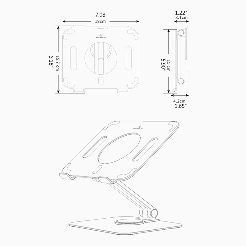 R * 360° Giá Đỡ Máy Tính Bảng Bằng PC Chống Trượt Có Thể Điều Chỉnh Tiện Dụng