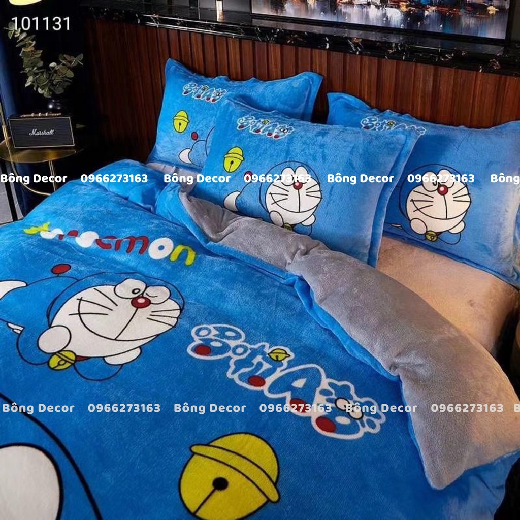 Bộ Chăn Ga Gối Nỉ Nhung 3D Doremon Siêu Đẹp