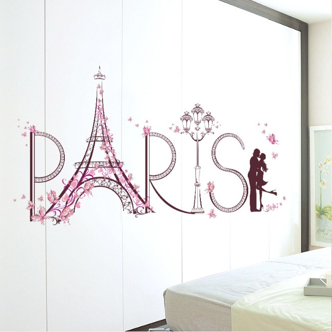 Decal dán tường Paris tình yêu [GIÁ SỈ] - Hình dán có keo sẵn bóc dán đơn giản