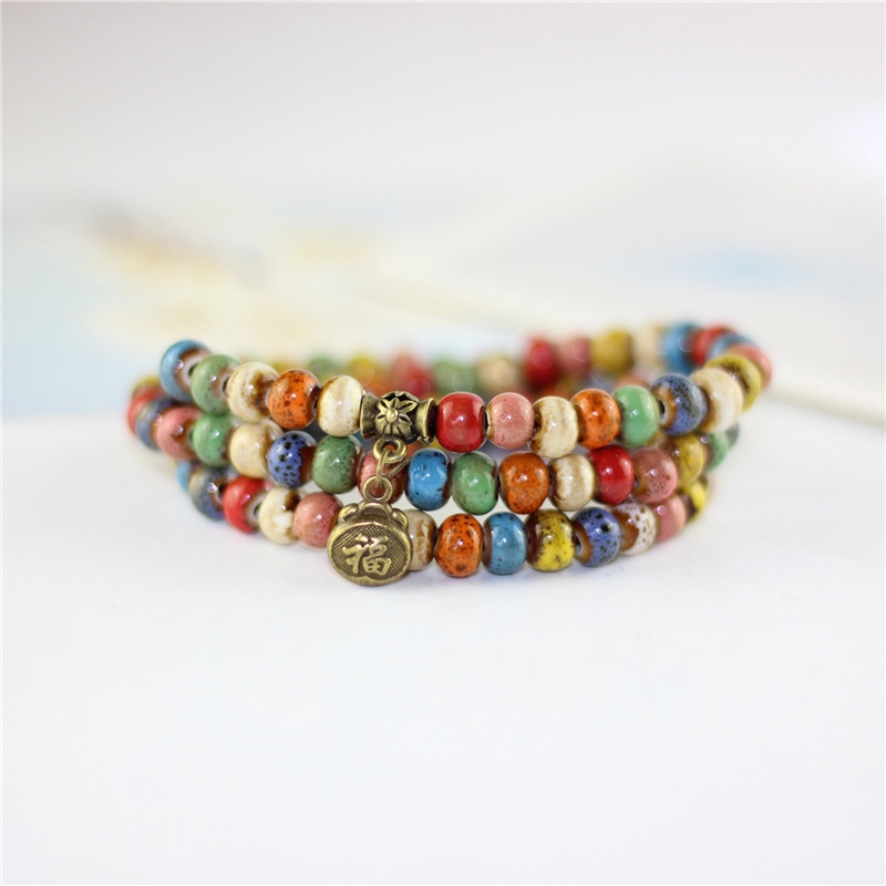 Vòng Đeo Tay Chuỗi Hạt Gốm Phong Cách Trung Hoa Cổ Điển Handmade