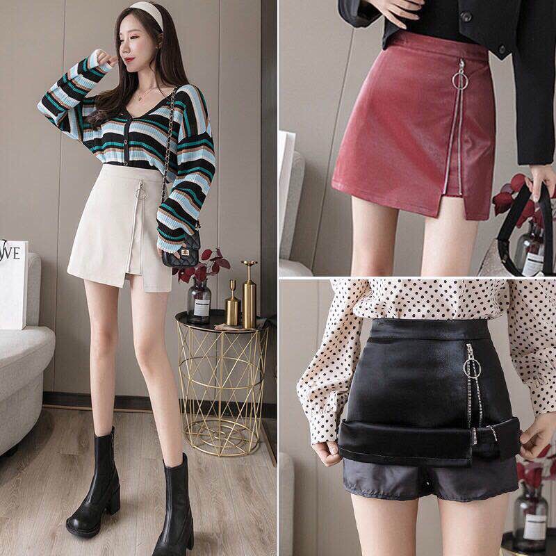 Chân váy da khóa chéo da mịn - có quần lót trong #2001