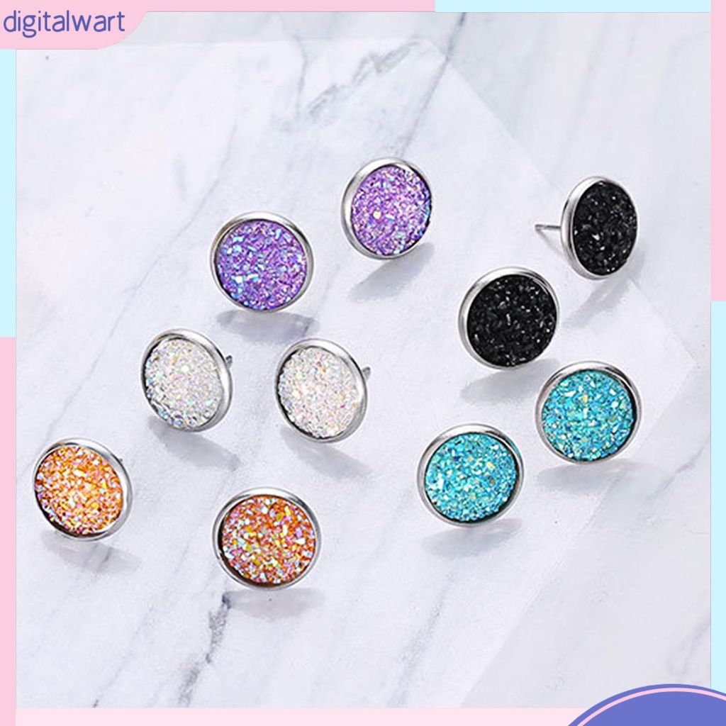 1 Đôi Khuyên Tai Tròn Đính Đá Nhiều Màu Bằng Thép Không Gỉ