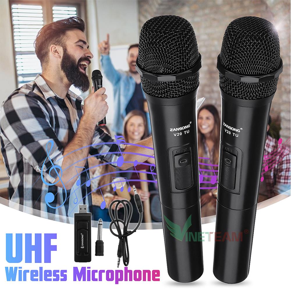 Bộ 2 micro karaoke không dây ZANSONG V20 sóng UHF cho DÙNG CHO ÂM LY, DÀN ÂM THANH VÀ CÁC LOẠI LOA KÉO -dc4473