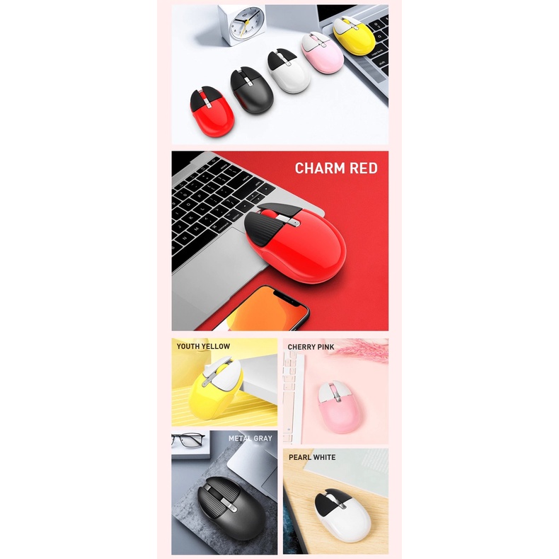 Chuột không dây M106 kết nối bằng Bluetooth và chip 2.4G siêu tiết kiệm pin, màu sắc cá tính thiết kế nhỏ gọn