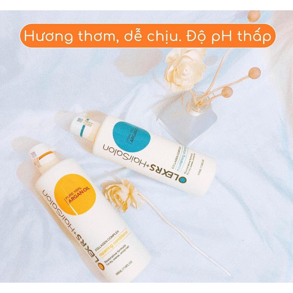 Cặp Dầu Gội Xả Olexrs Argan Oil Collagen Hair Salon 500ml Cho Tóc Khô Hư Tổn