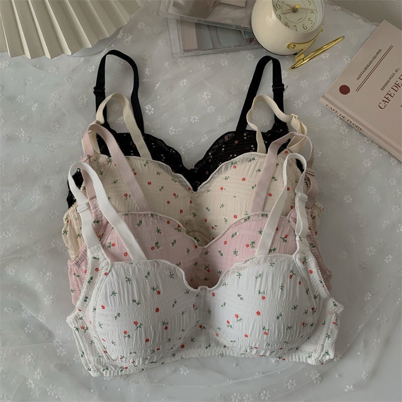 Áo Lót Nâng Ngực Không Gọng Không Đường May Size 32-38AB In Họa Tiết Hoa Xinh Xắn Thời Trang Cho Nữ