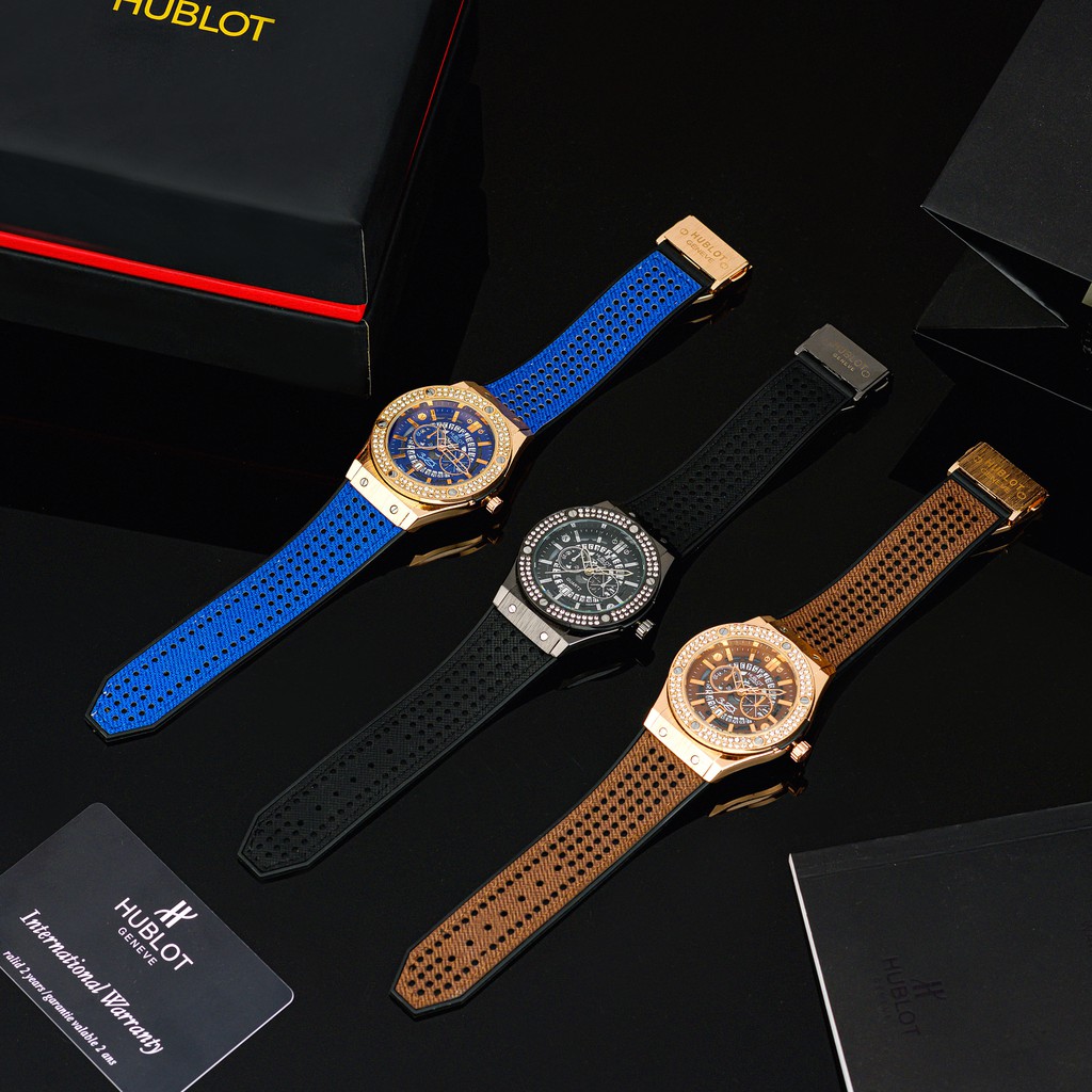 Đồng hồ nam Hublot mặt tròn size 42 caro cao cấp dây da chống nước DH204 shop105