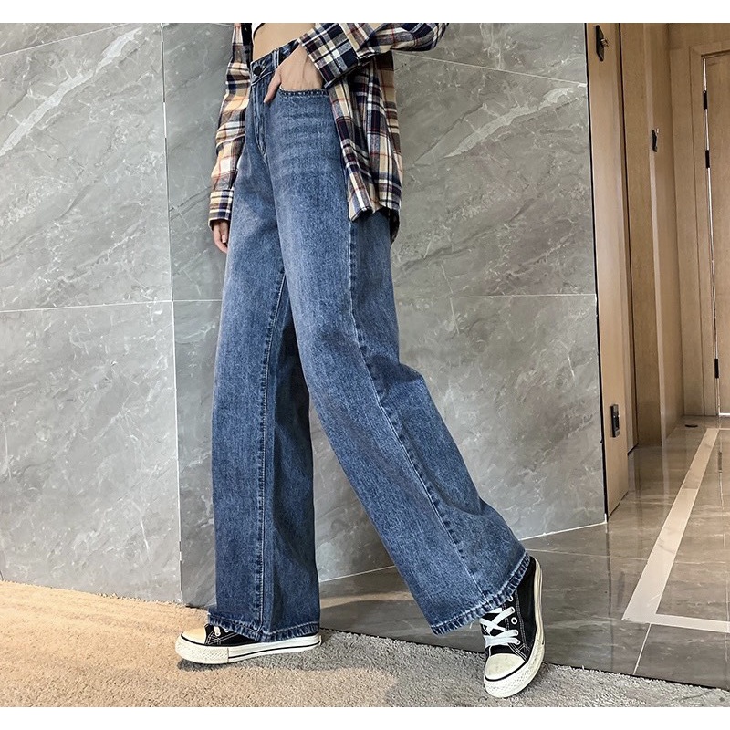 ( Quần Bigsize 30-35) Quần Jean Ống Suông Xanh Đá - Cạp Cao Trên Rốn | BigBuy360 - bigbuy360.vn