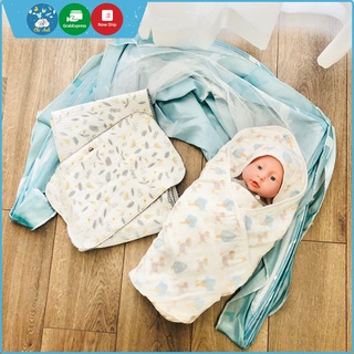 Set đồ ngủ cho bé sơ sinh với khăn ủ, bộ chăn gối xô và màn chụp cao cấp
