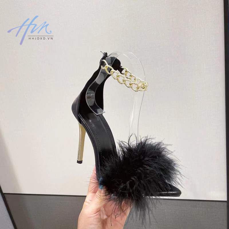 Giày Cao Gót Quai Xích Phối Lông Kim Loại Mx2022 Thời Trang Cho Nữ