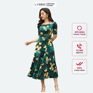 Đầm trung niên LYBEE váy cho mẹ chất thun lụa sữa mã 591