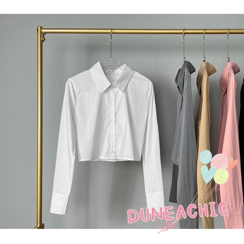 DUNEA Áo Sơ Mi Tay Dài Dáng Ngắn Hở Eo Quyến Rũ Cho Nữ