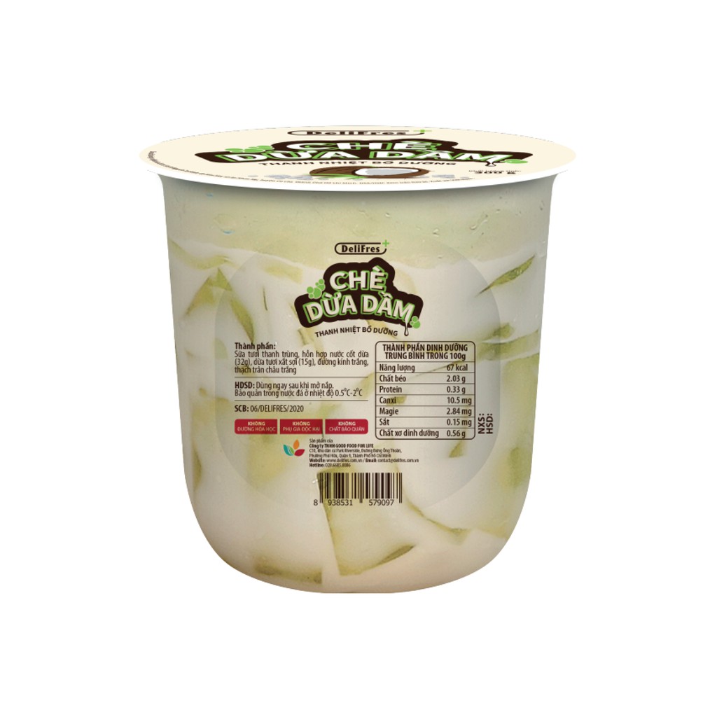 DeliFres+ Chè Dừa Dầm Lá Dứa 240g x1 Hũ (Chỉ giao HCM)