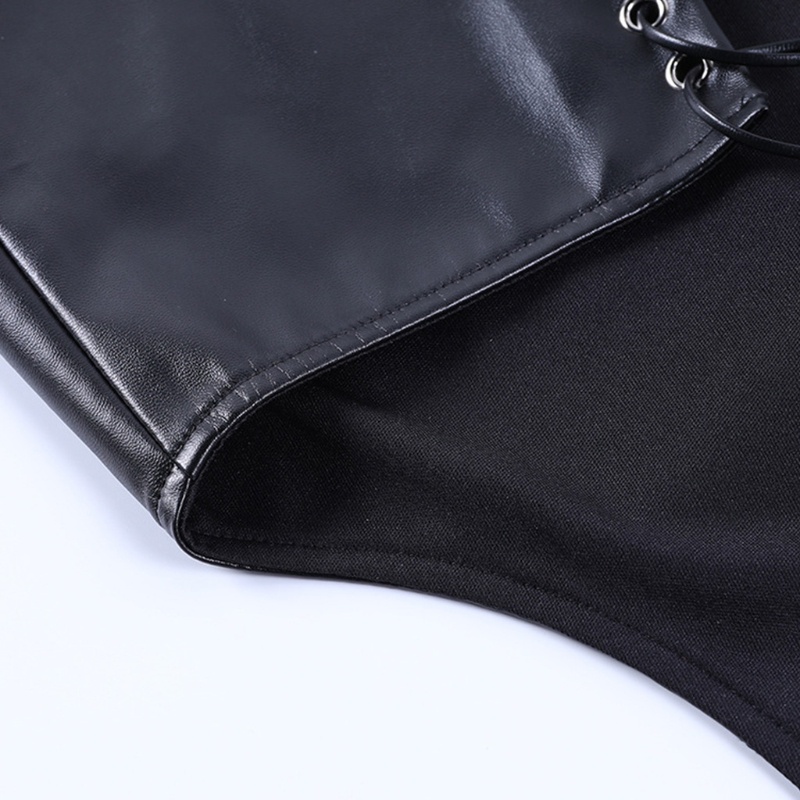 Áo Corset Da PU Hở Lưng Cột Dây Gợi Cảm Cho Nữ