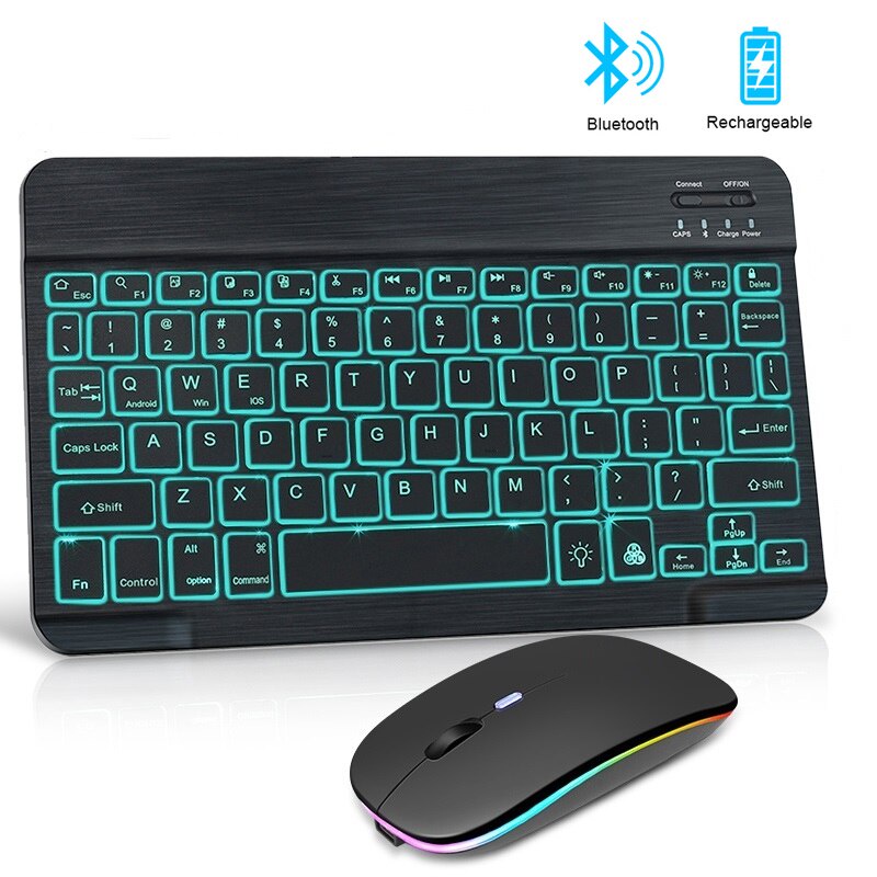 Bàn Phím Bluetooth Không Dây Có Đèn LED RGB + Chuột + Bàn Phím Mini Cho Điện Thoại / Máy Tính Bảng ipad pro 11