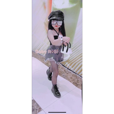 Sét áo 2 màu kèm chân váy jean rách cho bé gái