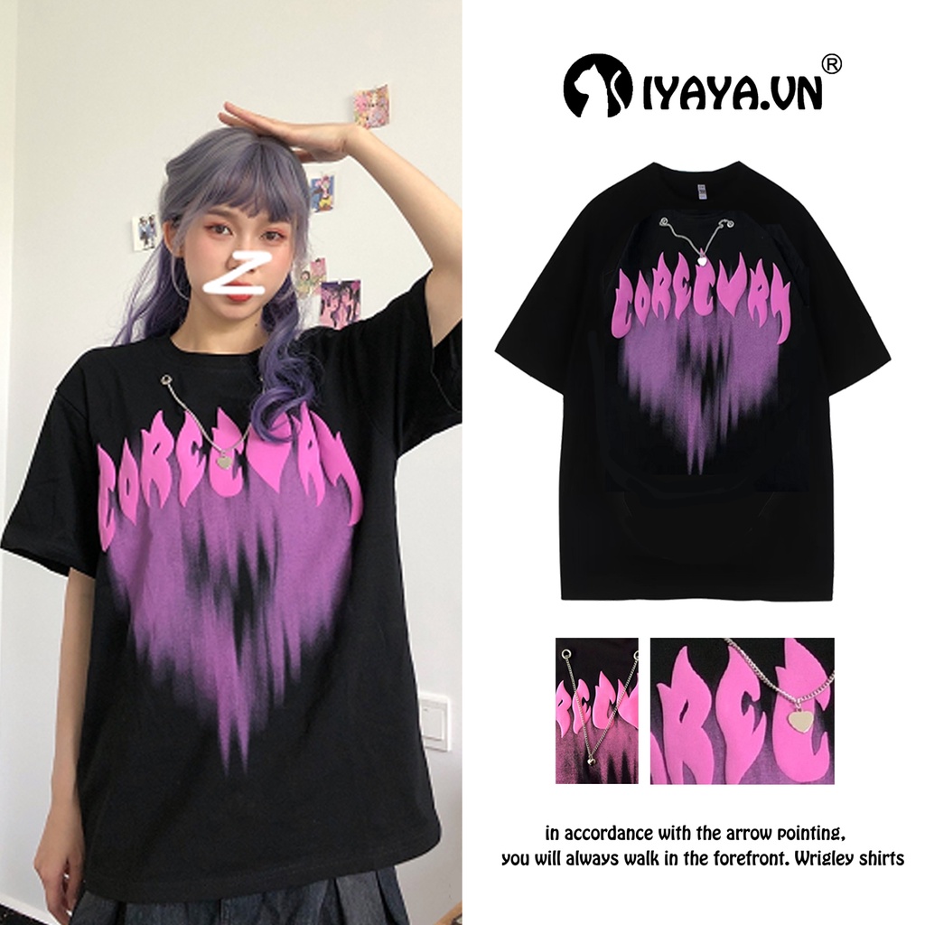 Áo Thun nữ tay lỡ  áo phông  form rộng unisex tay ngắn thiết kế vòng cổ trái tim ngọn lửa tình yêu mới cho nam nữ