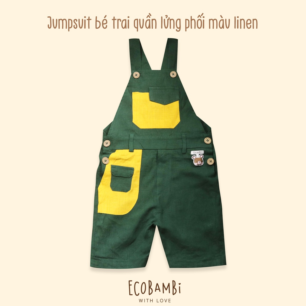 Jumpsuit bé trai linen phối màu bé trai EcobambiWithLove