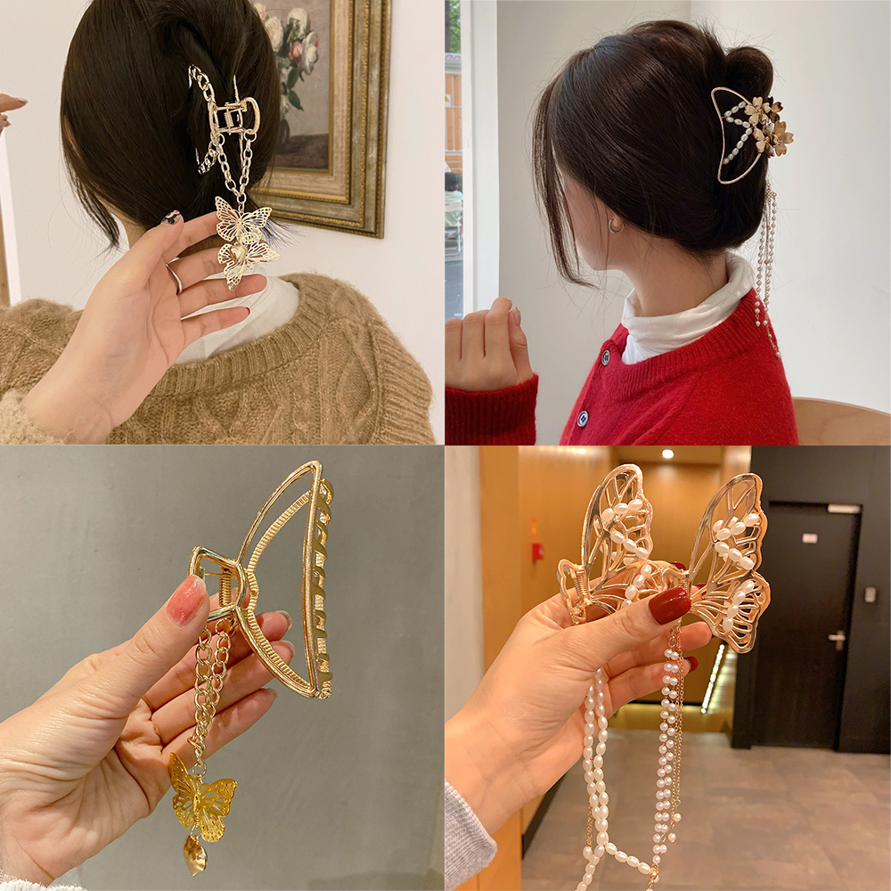 Kẹp Tóc Hình Bướm Đính Ngọc Trai Nhân Tạo Sang Trọng Phong Cách Hàn Quốc