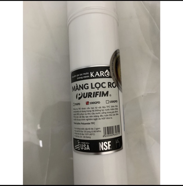 MÀNG RO PURIFIM KAROFI - RO Hàn Quốc Karofi . Tặng van 1 chiều, cút nước, dây RO