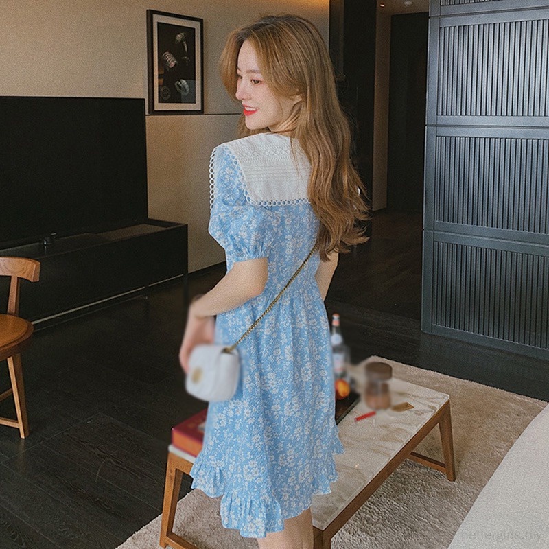 Đầm Chữ A Tay Ngắn Cổ Búp Bê In Họa Tiết Hoa Thời Trang Mùa Hè Cho Nữ