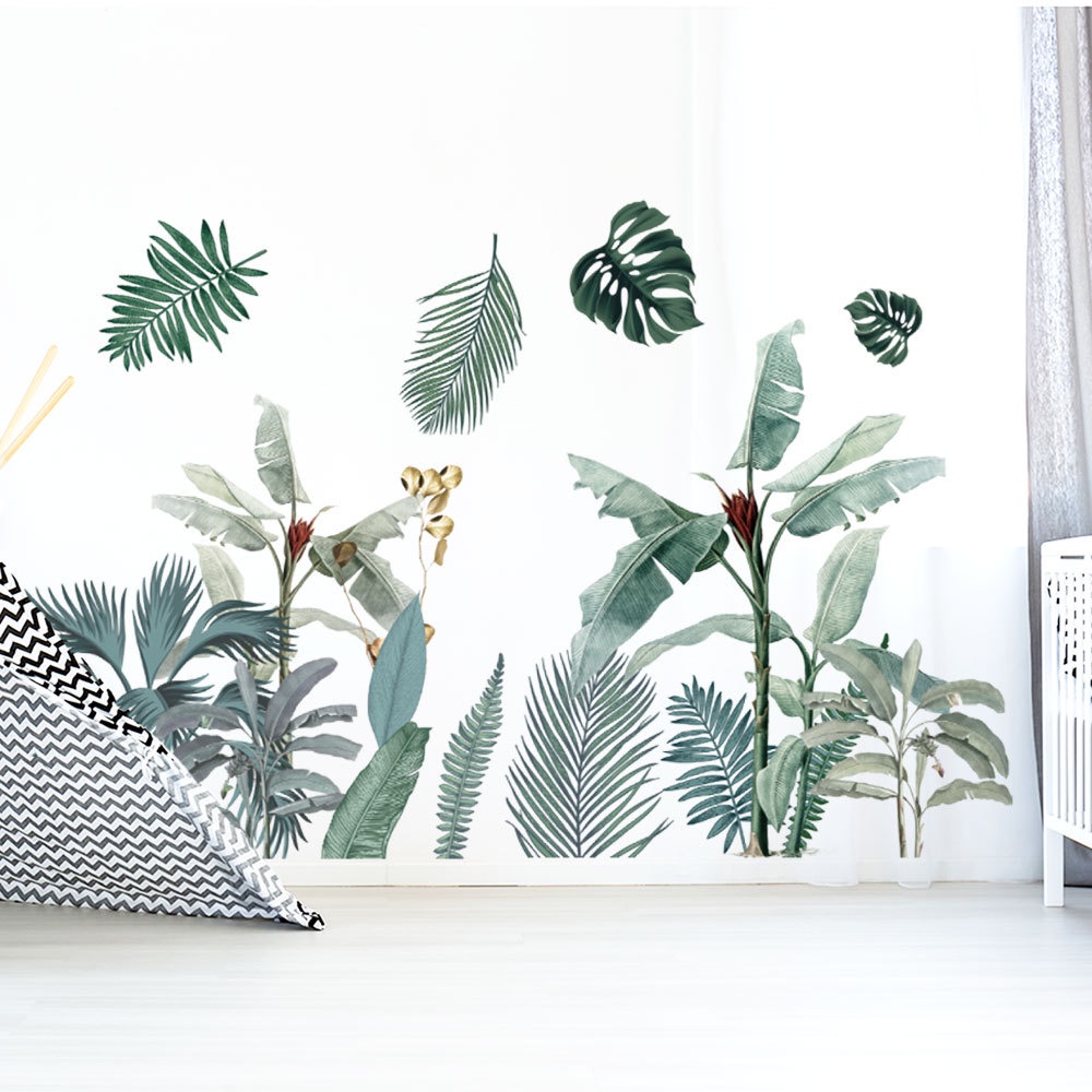 Decal dán tường Hàn Quốc Lá xanh nhiệt đới (80 x 120 cm)