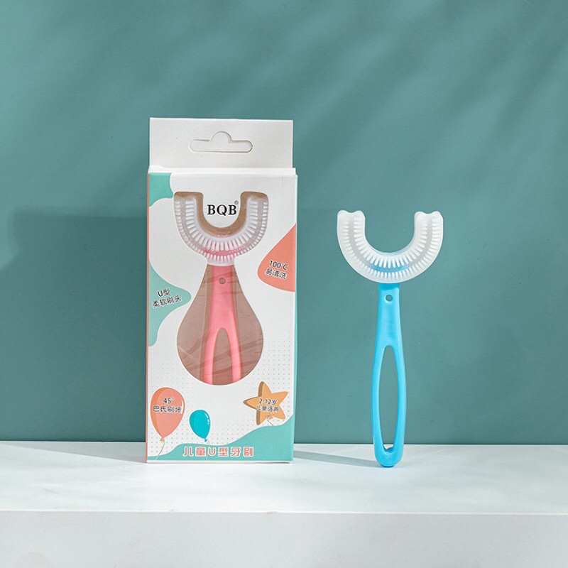 Bộ 3 bàn chải đánh răng chữ u silicon + kem đánh răng dạng bọt + cốc đánh răng vịt vàng cho bé tập đánh răng